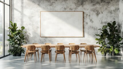 Spacious modern conference room with blank display.