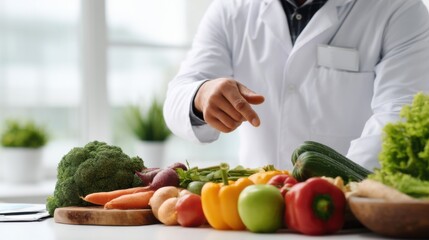 Nutrition expert demonstrates fresh vegetable selection in a professional kitchen setting during the day
