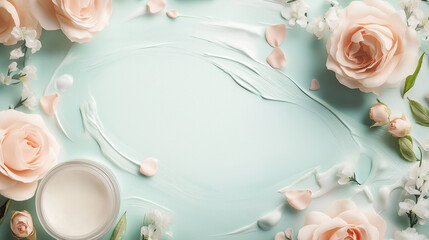 Luxury Skincare Bottles with Minimal White Background and Floral Decoration