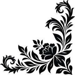 Beautiful floral corner frame vector silhouette illustration isolated on a white background