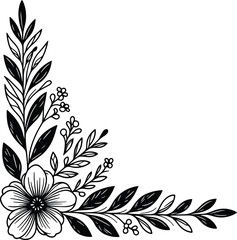 Beautiful floral corner frame vector silhouette illustration isolated on a white background