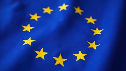 Close-up shot of the European Union flag, showing the twelve gold stars on a blue background , stars, symbol, EU flag