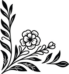 Beautiful floral corner frame vector silhouette illustration isolated on a white background