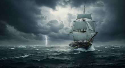 Fototapeta premium Historic ship in a stormy sea