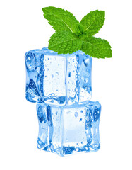 ice cubes and mint leaves isolated on white background png
