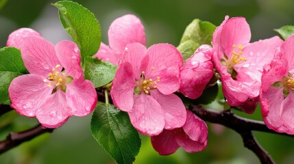 Obraz premium Blooming fruit tree branches, vibrant and crisp springtime flower close-up