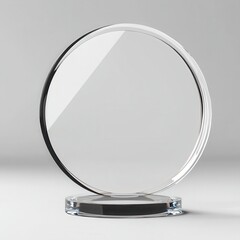 award template design prise olated crystal plaque first view rendering white 3d premium trophy place round blank acrylic glass plate prize glasses clear realistic celebration.