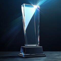 Blank glass trophy mockup, Empty acrylic award design mock up. Transparent crystal prize plate template.