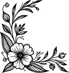 Beautiful floral corner frame vector silhouette illustration isolated on a white background