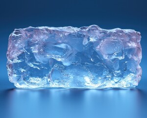 Fototapeta premium Clear ice block with intricate textures illuminated against a blue background