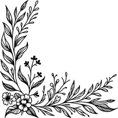 Beautiful floral corner frame vector silhouette illustration isolated on a white background
