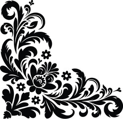 Beautiful floral corner frame vector silhouette illustration isolated on a white background