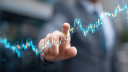 Stock market investment and technical analysis,Virtual screen stock chart, analyze stock market index chart,Price indicators, Global asset investment strategie