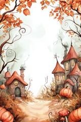 秋の森の中の可愛らしい家々と滑らかな小道