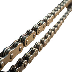 Detailed close up view of two bicycle chains isolated on white background