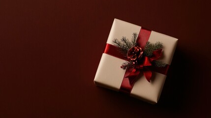 Gift box with red ribbon and decorations