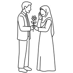 Muslim Wedding Couple Flower Moment – Art Line Style