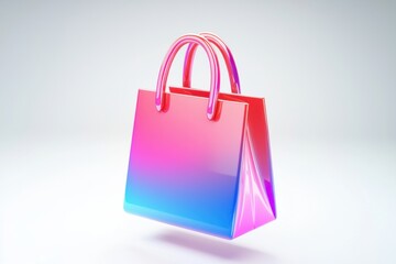 カラフルで光沢のあるショッピングバッグが白い背景で浮かぶ