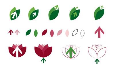 green leaf with up arrow and lotus sets