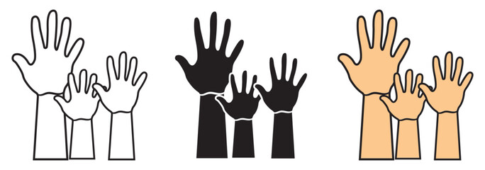 raised hands icon sign vector logo for web ui . 