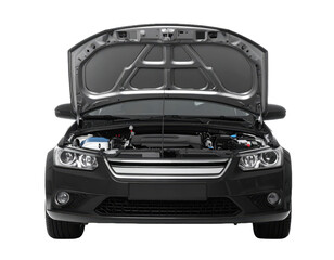 open car hood showing engine bay on white background png
