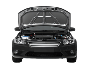 open car hood showing engine bay on white background png
