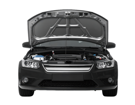 open car hood showing engine bay on white background png