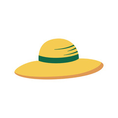 Stylish Yellow Sun Hat with Green Band Vector Illustration