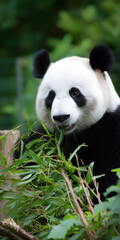 Fototapeta premium Charming Panda Enjoying Bamboo in a Lush Forest