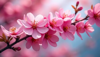 Bold pink sakura blooms, overlapping petals, vibrant background , design, background