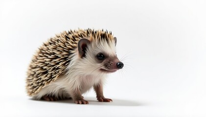 Obraz premium Close-up of a hedgehog against a pure white backdrop, pet, isolated