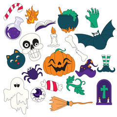 Hand drawn collection of bizarre and creepy pumpkin characters for Halloween themes. Perfect for packaging, posters, stickers, cards, spooky party materials, and eerie seasonal designs.