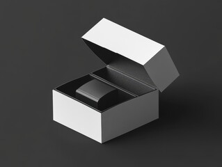 White gift box with black interior, open to reveal a watch