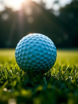 Closeup of a golf ball on the grass, ready for a perfect shot, ideal for golf club promotions and sports magazine covers