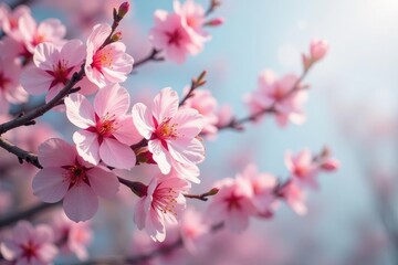 Obraz premium Delicate pink sakura blossoms, full bloom, intricate branches , pink, art, nature background