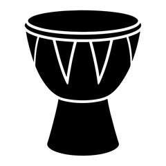 Stylized silhouette of a djembe drum with geometric accents and base