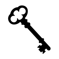 Elegant antique key in black silhouette, a symbol of access and secrets