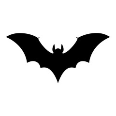 Silhouette of a Flying Bat with Wide Open Wings Against White Background