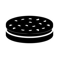 Monochrome silhouette of a sandwich cookie with cream filling and textured top