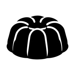 Black silhouette illustration of a Bundt cake, simple graphic design food art