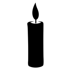 Simple silhouette of a burning candle against a white background space