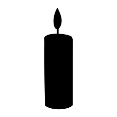 Minimalist black silhouette of a burning candle against a white background illustration