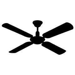 Black silhouette of a five blade ceiling fan, minimalist design