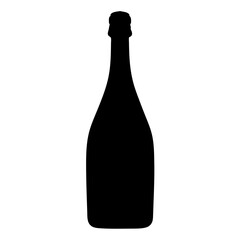 Elegant black silhouette of a champagne bottle isolated on a white background