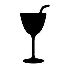 Silhouette of a cocktail drink with straw on a white background