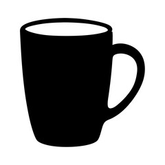 Simple silhouette of a black coffee mug with a handle for drinking