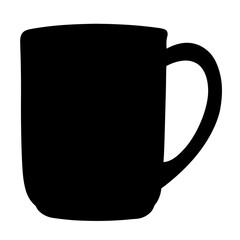 A silhouetted coffee mug standing upright on a flat surface with handle