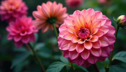 Intricate dahlia blooms, vibrant colors, lush petals , colorful, flower pattern