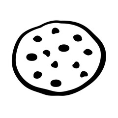 Stylized Chocolate Chip Cookie Illustration with Simple Black and White Design