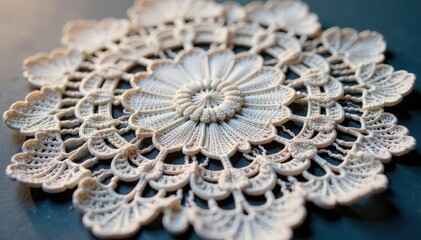 Intricate floral lace doily, delicate threads , elegant, mesh, embroidery